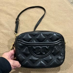 Black Tori Burch Fleming soft camera bag